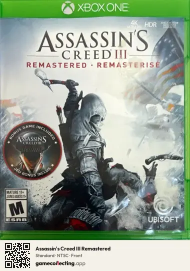 Assassin's Creed III Remastered Xbox One, NTSC box front