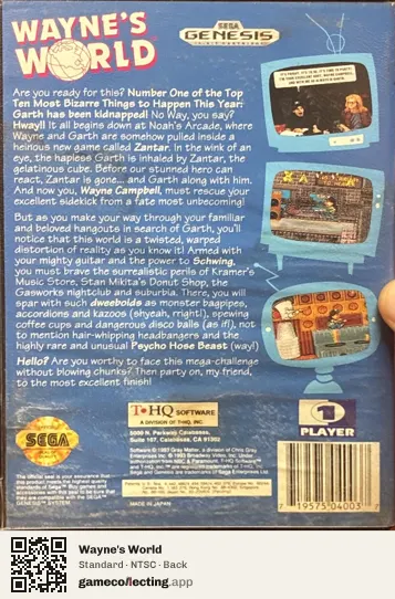 Wayne's World Sega Mega Drive / Genesis, NTSC box back