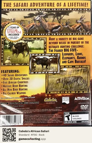 Cabela's African Safari PlayStation 2, NTSC box back