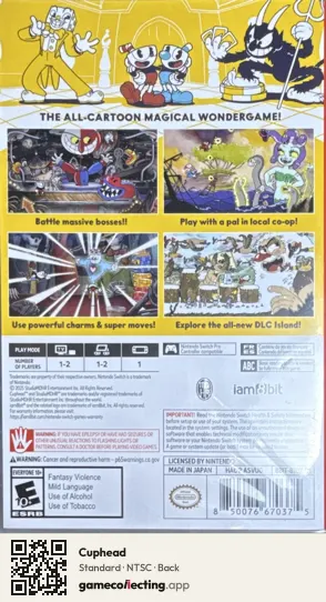 Cuphead Nintendo Switch, NTSC box back