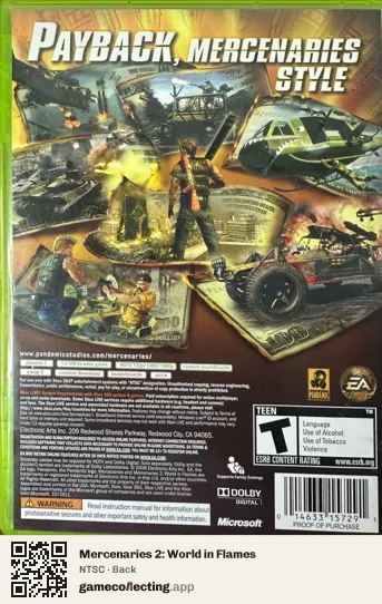 Mercenaries 2: World in Flames Xbox 360, NTSC box back