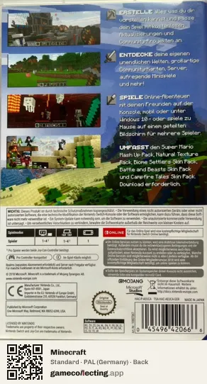 Minecraft Nintendo Switch, Germany box back