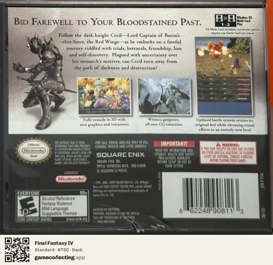 Final Fantasy IV Nintendo DS, NTSC box back
