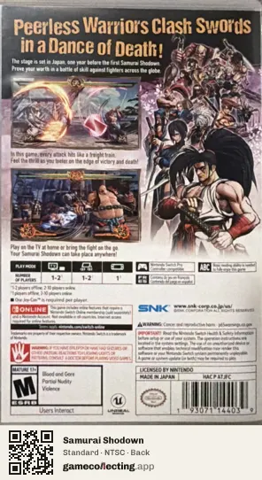 Samurai Shodown Nintendo Switch, NTSC box back