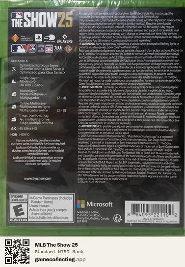 MLB The Show 25 Xbox Series X, NTSC box back