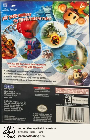 Super Monkey Ball Adventure Nintendo GameCube, NTSC box back