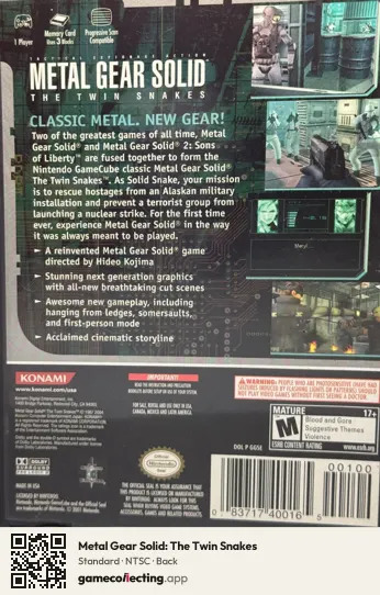 Metal Gear Solid: The Twin Snakes Nintendo GameCube, NTSC box back