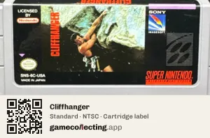 Cliffhanger Super Nintendo Entertainment System, NTSC cartridge label