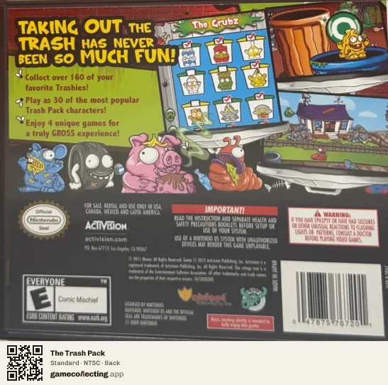 The Trash Pack Nintendo DS, NTSC box back