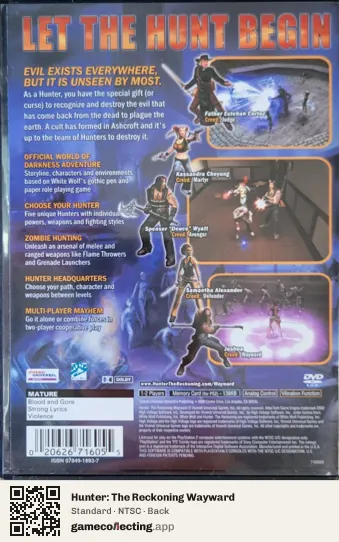 Hunter: The Reckoning Wayward PlayStation 2, NTSC box back