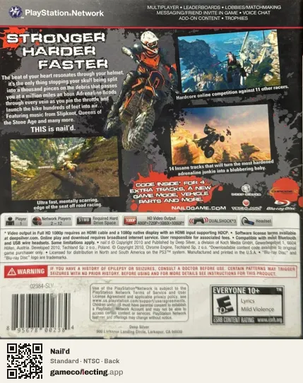 Nail'd PlayStation 3, NTSC box back