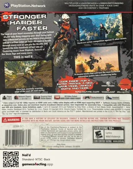 Nail'd PlayStation 3, NTSC box back