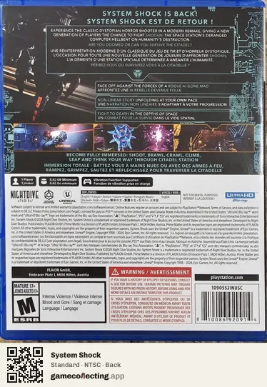 System Shock PlayStation 5, NTSC box back