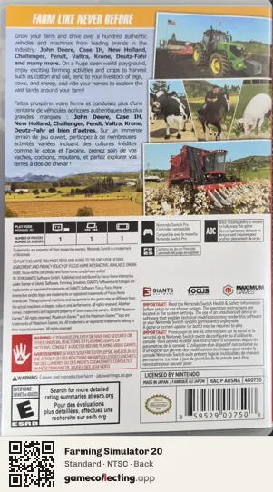 Farming Simulator 20 Nintendo Switch, NTSC box back
