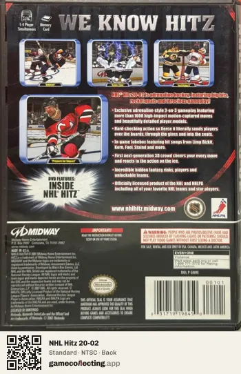 NHL Hitz 20-02 Nintendo GameCube, NTSC box back