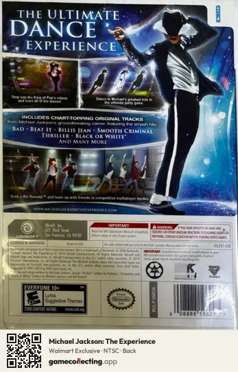 Michael Jackson: The Experience Nintendo Wii, NTSC box back