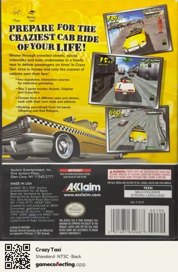 Crazy Taxi Nintendo GameCube, NTSC box back