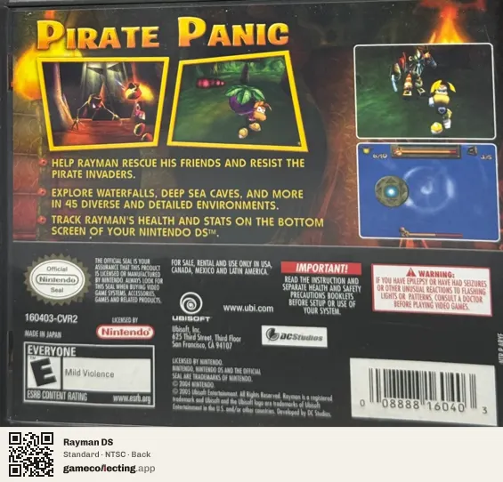 Rayman DS Nintendo DS, NTSC box back