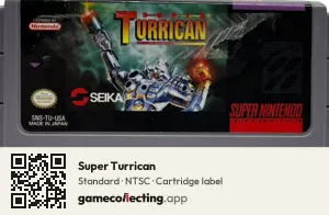 Super Turrican Super Nintendo Entertainment System, NTSC cartridge label