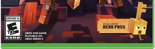 Minecraft Dungeons, the ESRB box on its front