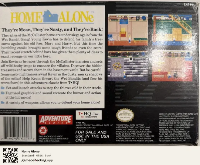 Home Alone Super Nintendo Entertainment System, NTSC box back