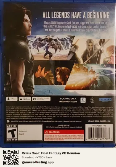Crisis Core: Final Fantasy VII Reunion PlayStation 5, NTSC box back