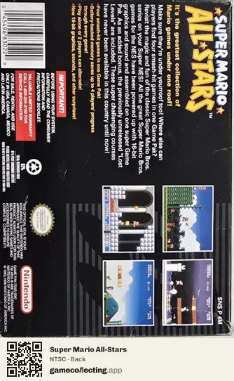 Super Mario All-Stars Super Nintendo Entertainment System, NTSC box back