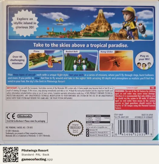 Pilotwings Resort Nintendo 3DS, PAL box back