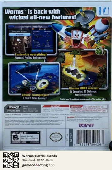 Worms: Battle Islands Nintendo Wii, NTSC box back