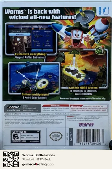 Worms: Battle Islands Nintendo Wii, NTSC box back