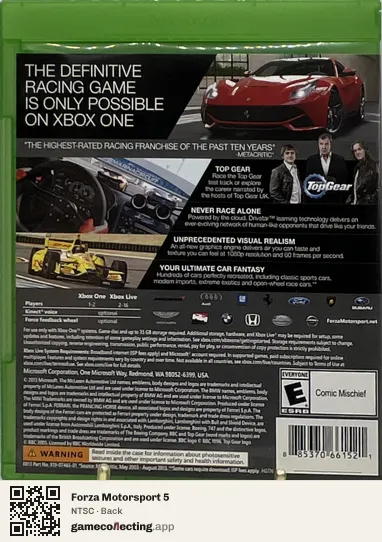 Forza Motorsport 5 Xbox One, NTSC box back