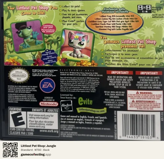 Littlest Pet Shop: Jungle Nintendo DS, NTSC box back
