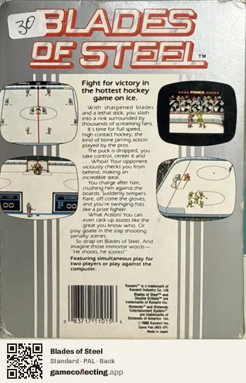 Blades of Steel Nintendo Entertainment System, PAL box back