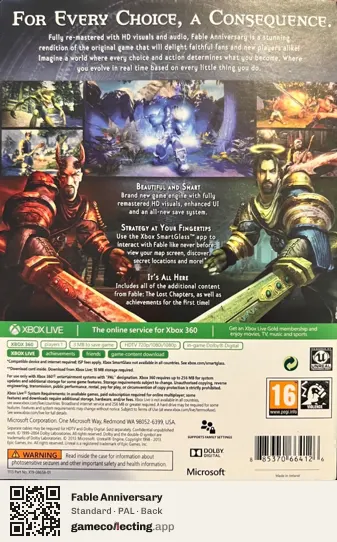 Fable Anniversary Xbox 360, PAL box back