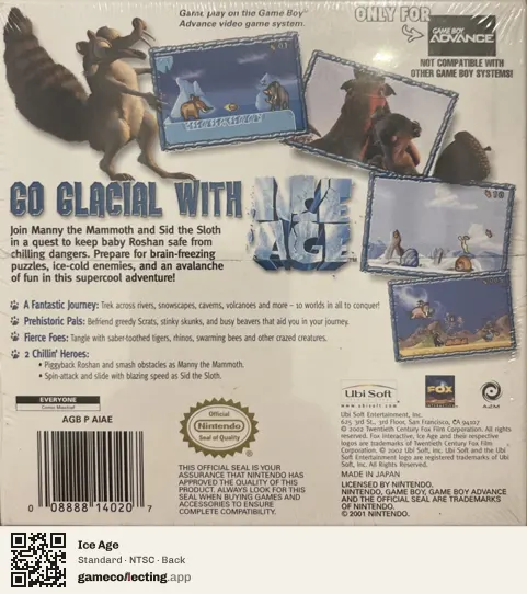 Ice Age Game Boy Advance, NTSC box back