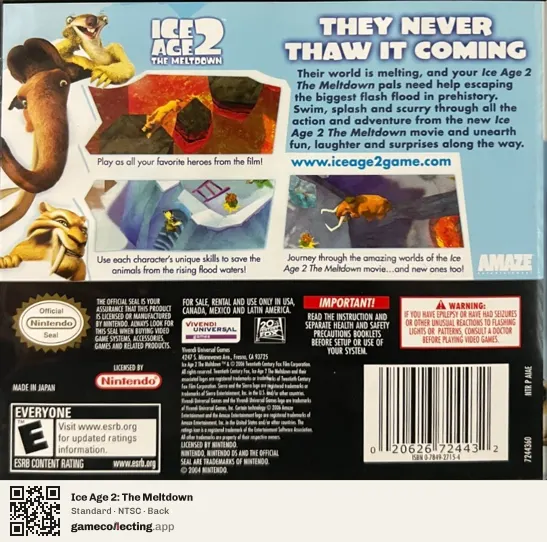 Ice Age 2: The Meltdown Nintendo DS, NTSC box back