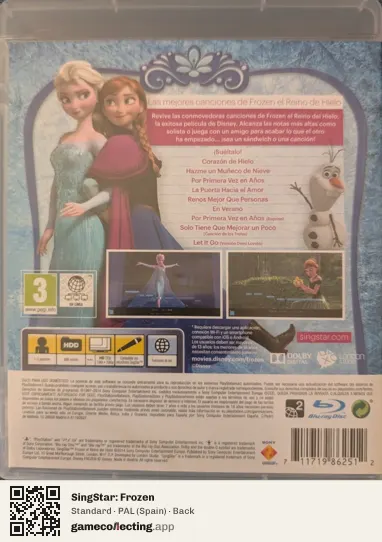 SingStar: Frozen PlayStation 3, Spain box back