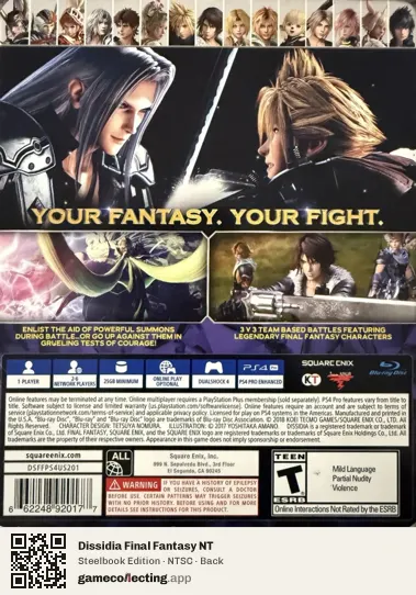 Dissidia Final Fantasy NT PlayStation 4, NTSC box back