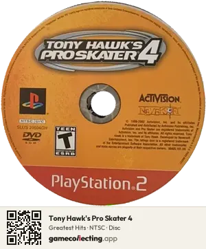 Tony Hawk's Pro Skater 4 PlayStation 2, NTSC disc