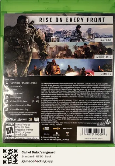 Call of Duty: Vanguard Xbox Series X, NTSC box back
