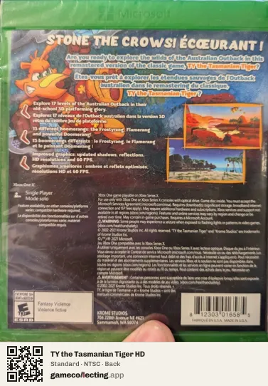 TY the Tasmanian Tiger HD Xbox One, NTSC box back