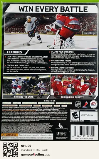 NHL 07 Xbox 360, NTSC box back