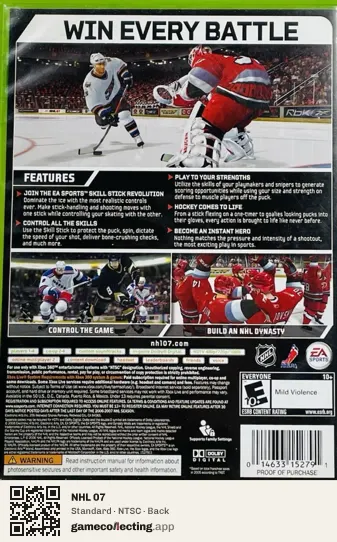 NHL 07 Xbox 360, NTSC box back