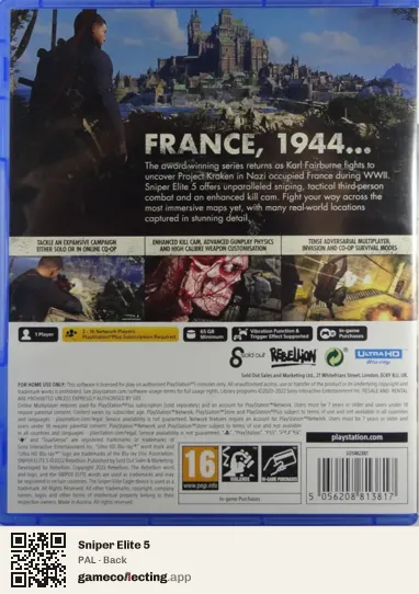 Sniper Elite 5 PlayStation 5, PAL box back