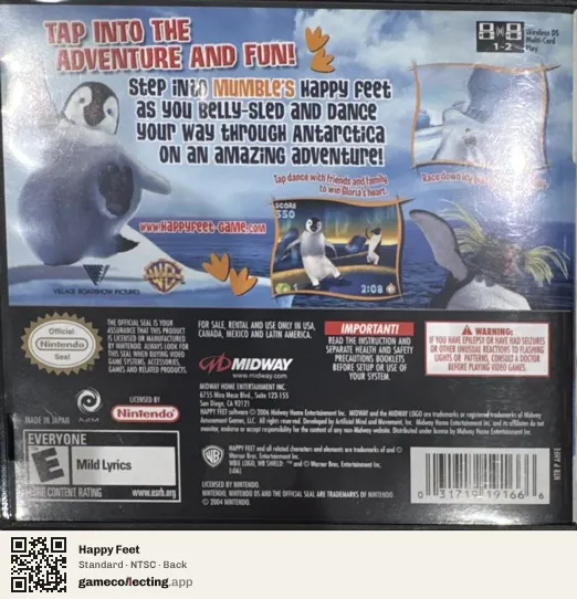 Happy Feet Nintendo DS, NTSC box back