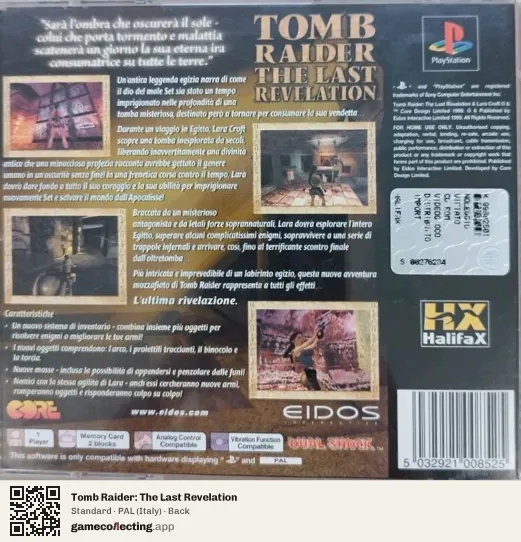 Tomb Raider: The Last Revelation PlayStation, Italy box back
