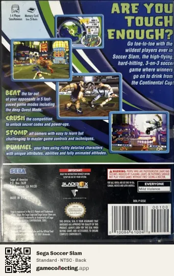 Sega Soccer Slam Nintendo GameCube, NTSC box back