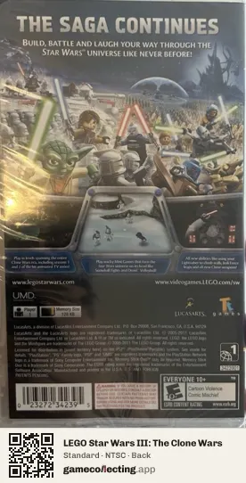 LEGO Star Wars III: The Clone Wars PlayStation Portable, NTSC box back