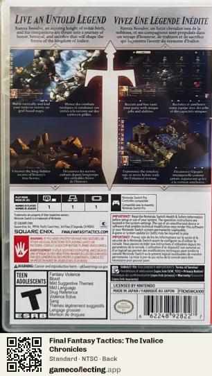 Final Fantasy Tactics: The Ivalice Chronicles Nintendo Switch, NTSC box back