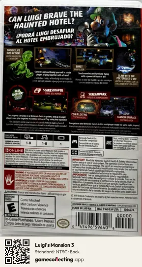 Luigi's Mansion 3 Nintendo Switch, NTSC box back